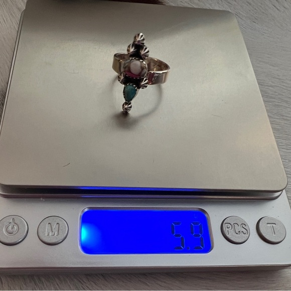 ❤️ Cotton Candy Dahlia Kingman Turquoise Sterling Silver Navajo Adjustable Ring - Picture 8 of 14